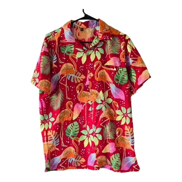 Varnit Crafts Hawaiian Shirt Men Aloha Flamingo Red Medium Short Sleeve  Camp - Picture 1 of 9